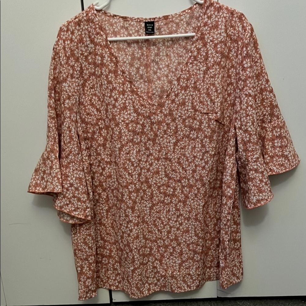 SHEIN Coral Ruffled Bell Sleeve Blouse